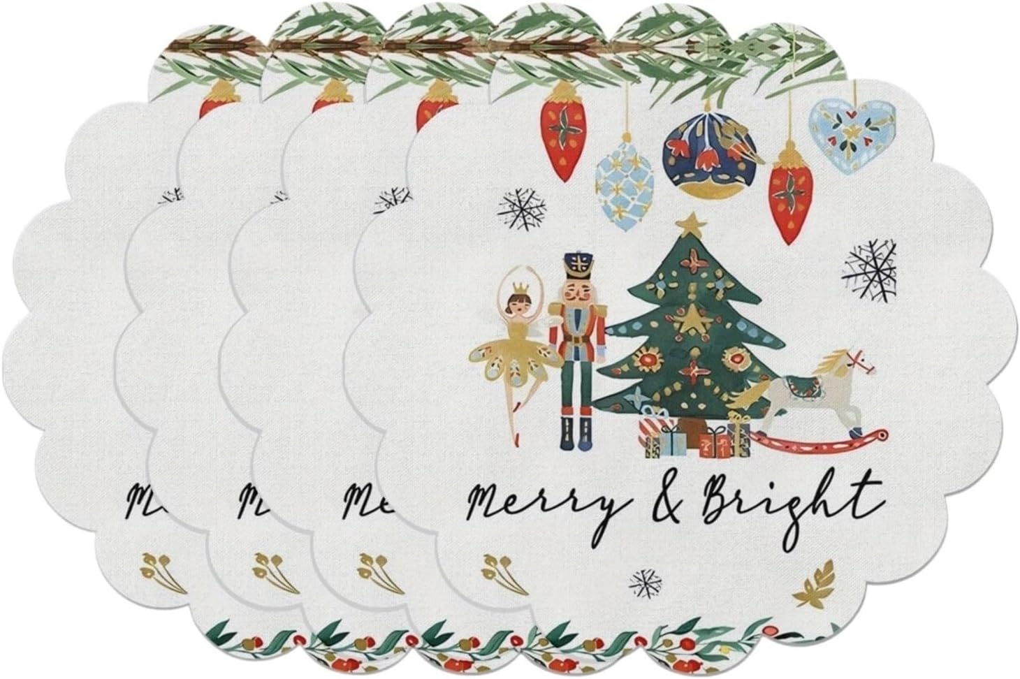 4PC Christmas Party Mat Christmas Tree Nutcracker Table Party Desktop Decoration and Accessories