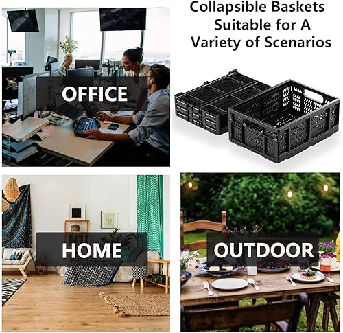 Miniatura 5 de KINGSUSLAY Paquete de 4 cajas de almacenamiento de plástico, cestas de plástico plegables de 20 L, cajas plegables para almacenamiento, cestas de