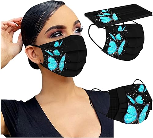 Miniatura 7 de 50 cubrebocas de mariposa, tela de protección de 3 capas, diseño de mariposa de verano para adultos y niños, regalo de fiesta al aire libre