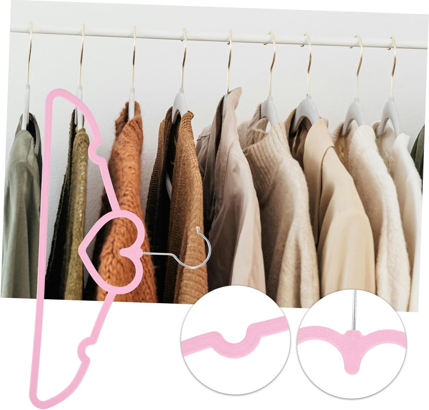 20pcs Plastic Heart Shape Hangers Pink Clothing Hangers Non-Slip for Laundry Room Closet and Shop