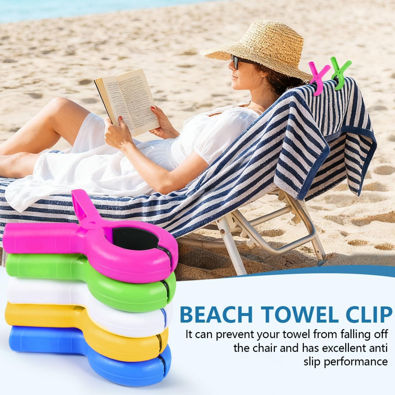 SenseYo 10 Pcs Beach Towel Clips Clamps Holder 3.7 Inch Large Beach Chair Clip Clothes Pins Cruise Pool Accessories Vacation Must Haves Keep Your Towel from Blowing Away