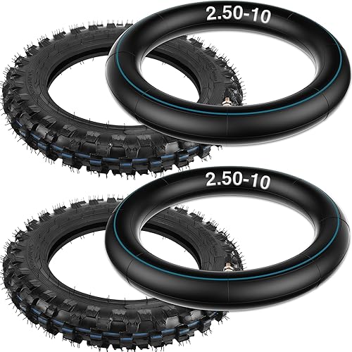 Juego de neumáticos todoterreno y tubo interior de 2.5-10 pulgadas, neumático de motocross de 2.50-10 con llanta de 10 pulgadas y tubo interior de