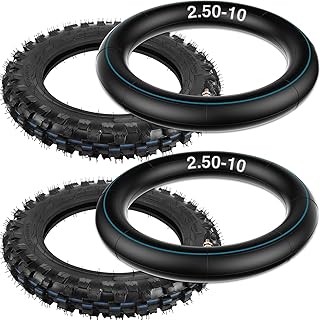 2.5-10" Off-Road Tire and Inner Tube Set - 2.50-10 Dirt Bike Tire with 10in Rim and 2.5/2.75-10 Dirt Bike Inner Tube Compatible with Honda CRF50/XR50 Yamaha PW50 Suzuki DRZ70/JR50 Dirt BikeTires, 2Set