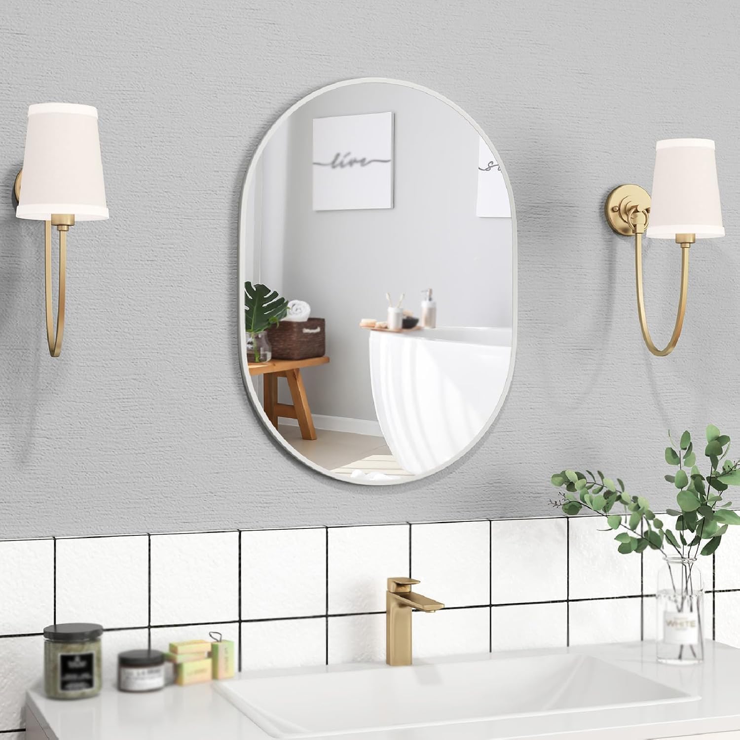 BKSXSOP Oval mirror, wall mounted bathroom makeup vanity horizontal or vertical hanging mirror for living room, bedroom entrance