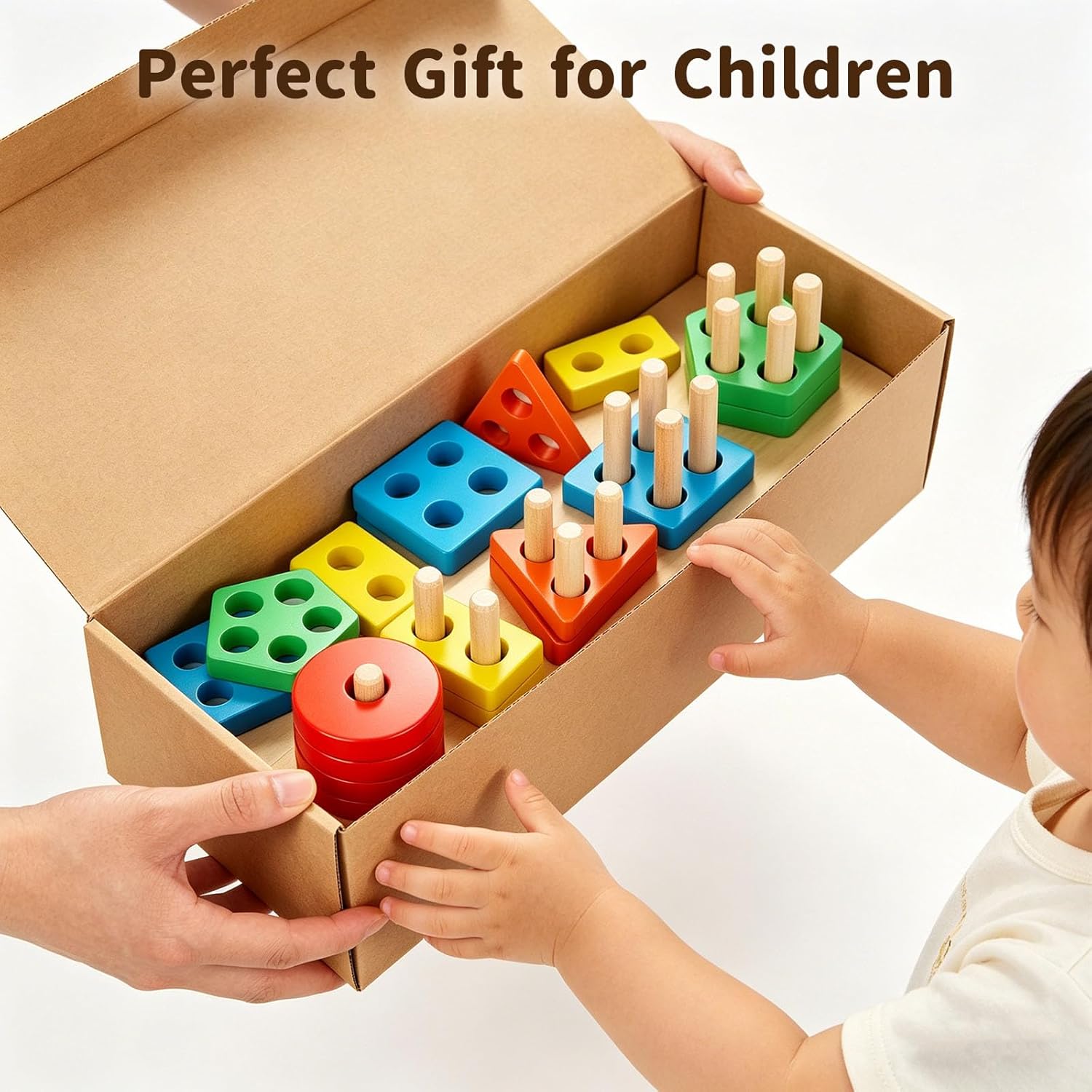 3 otters Wooden Sensory Toys for Toddlers Montessori Stacking and Sorting Learning Toy Activities Puzzles 20 PCS Medium