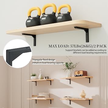 Mooche 2Pcs Black Shelf Bracket,Heavy Duty Wall Brackets for Shelves 6 Inch
