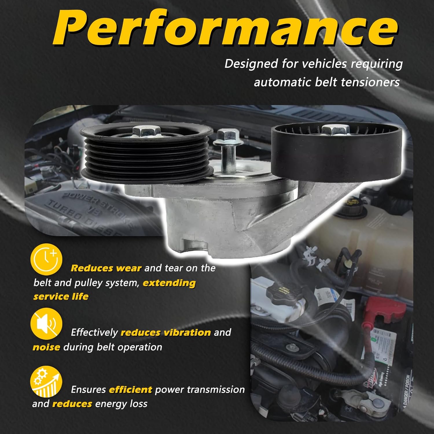 39120 AC Drive Belt Tensioner Assembly with Pulley for Chrysler Aspen - for Dodge Dakota Durango Nitro Ram 1500 2500 - for Jeep Commander Grand Cherokee Liberty - for Mitsubishi Raider - for Ram 1500