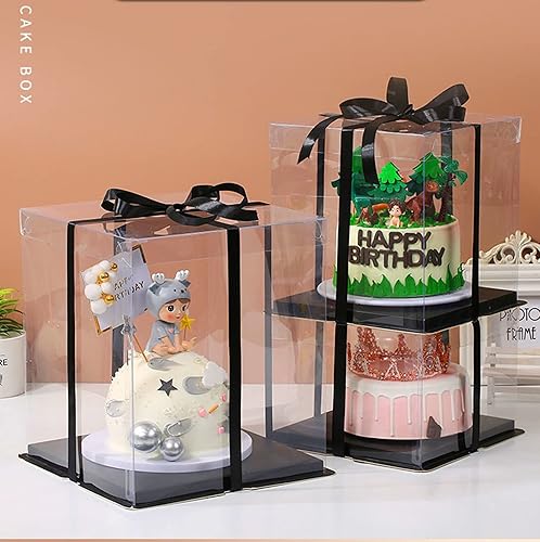 Miniatura 7 de XININSUN 6 cajas altas para tartas transparentes con cinta, 12 x 12 x 10 pulgadas, ideal para pasteles grandes de 10 y 12 pulgadas de alto y cajas
