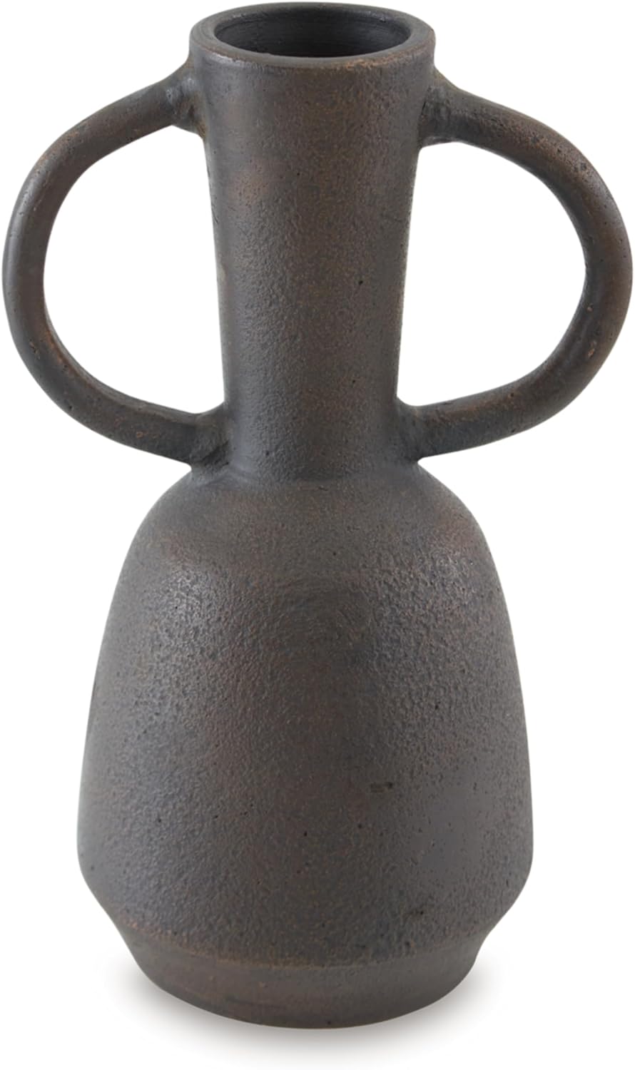 Signature Design by Ashley Aadeen Transitional Indoor 14" Distressed Terra Cotta Tabletop Vase with Handle, Dark Brown