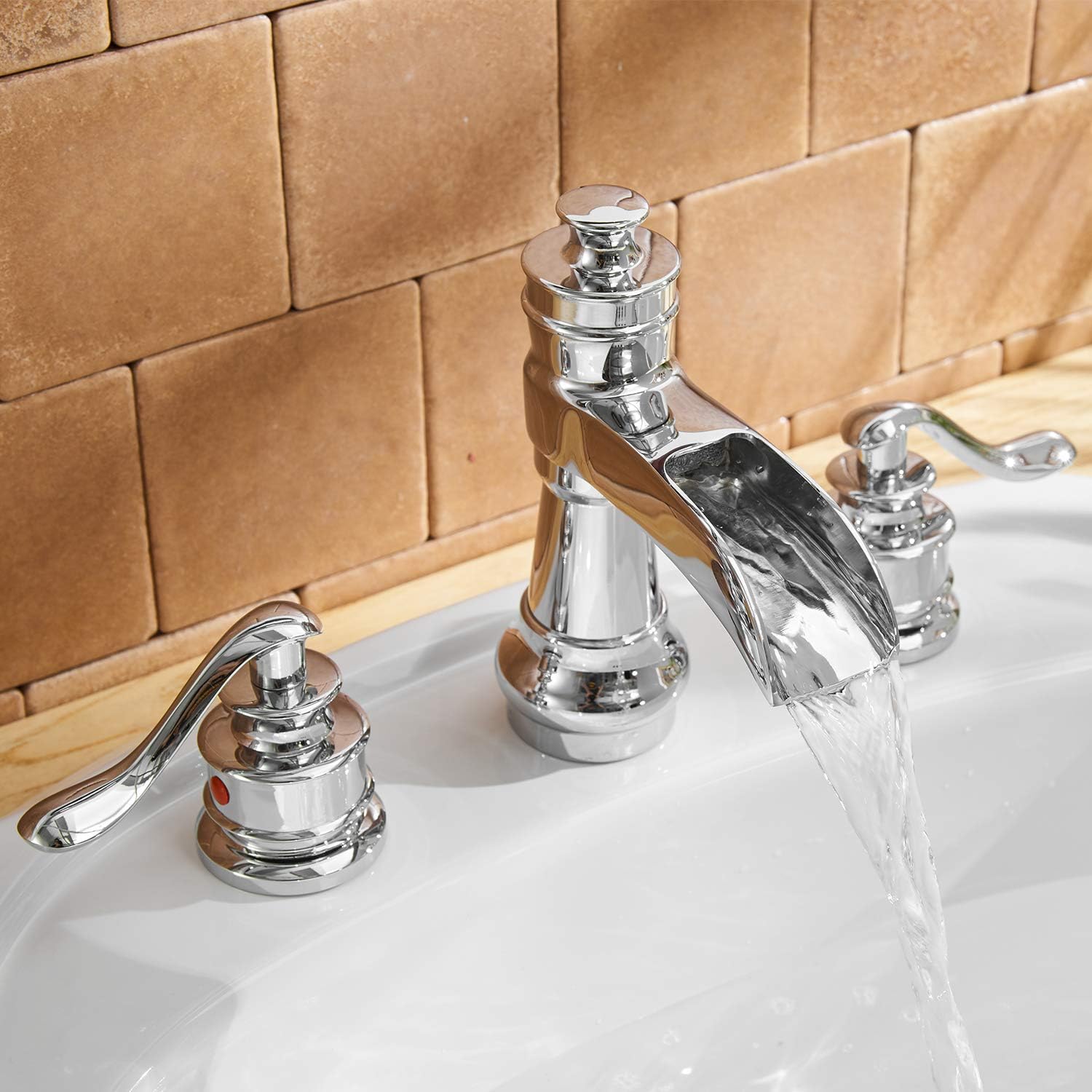 Black Friday - 40% OFF Waterfall Widespread Bathroom Faucet 3 Hole Chrome 8 Inch 2 Handle with Supply Line Sink Lead-Free Vanity Basin Mixer Tap by BWE Exclusive Waterfall Widespread Bathroom Faucet 3 Hole Chrome 8 Inch 2 Handle with Supply Line Sink Lead-Free Vanity Basin Mixer Tap by BWE