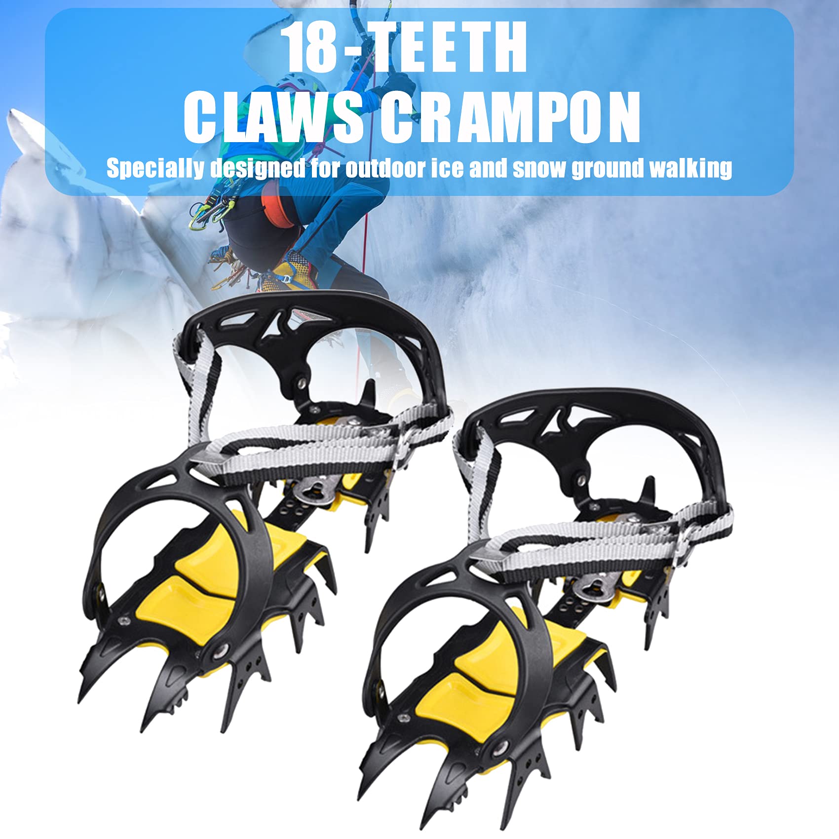 Crampons à neige en acier à 18 dents en caoutchouc TPE extensible et manganèse - Couvre-bottes réglables pour randonnée, marche sur glace et saleté