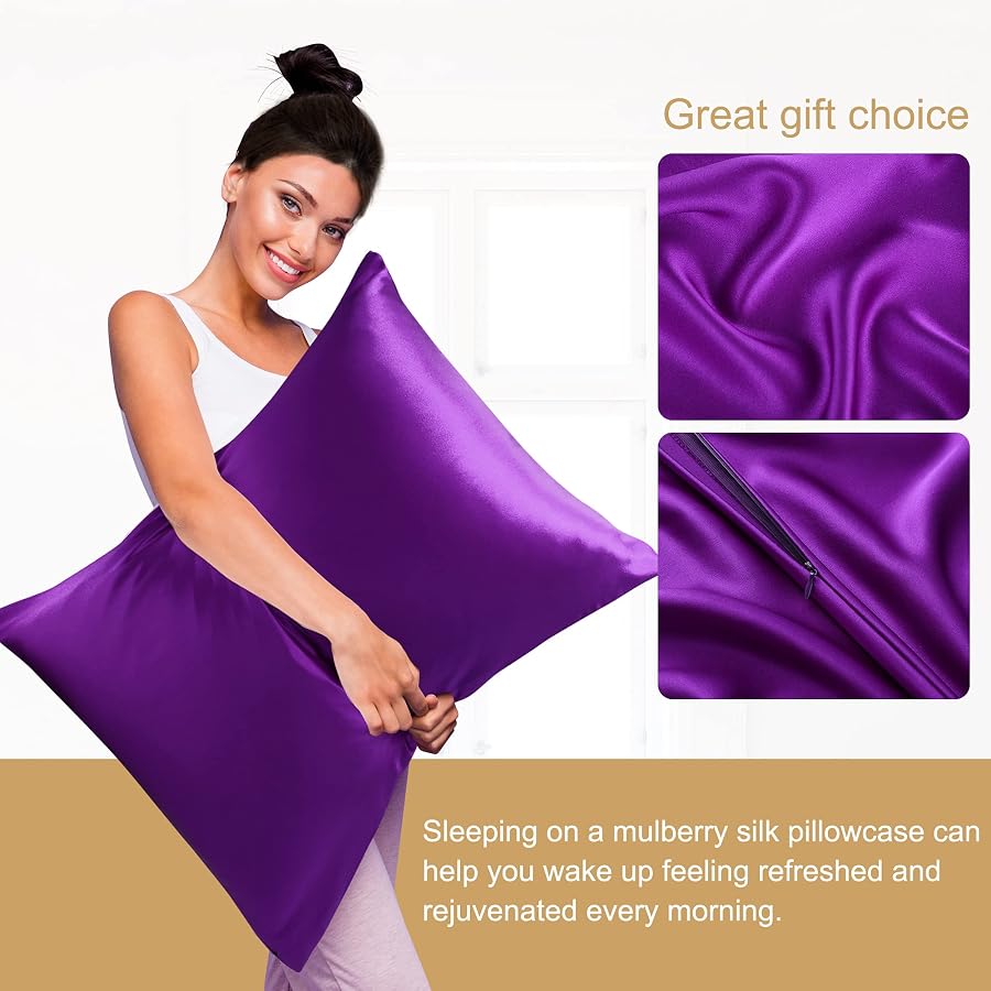 uxcell 350TC 19 Momme Pure Silk Pillowcase, Zipper Purple Standard 20x26 | Comfortable Breathable Fabric, Anti-Fade & Anti-Shrink, Machine Washable, Pillow Cases for Bedroom and Hotel, image 5