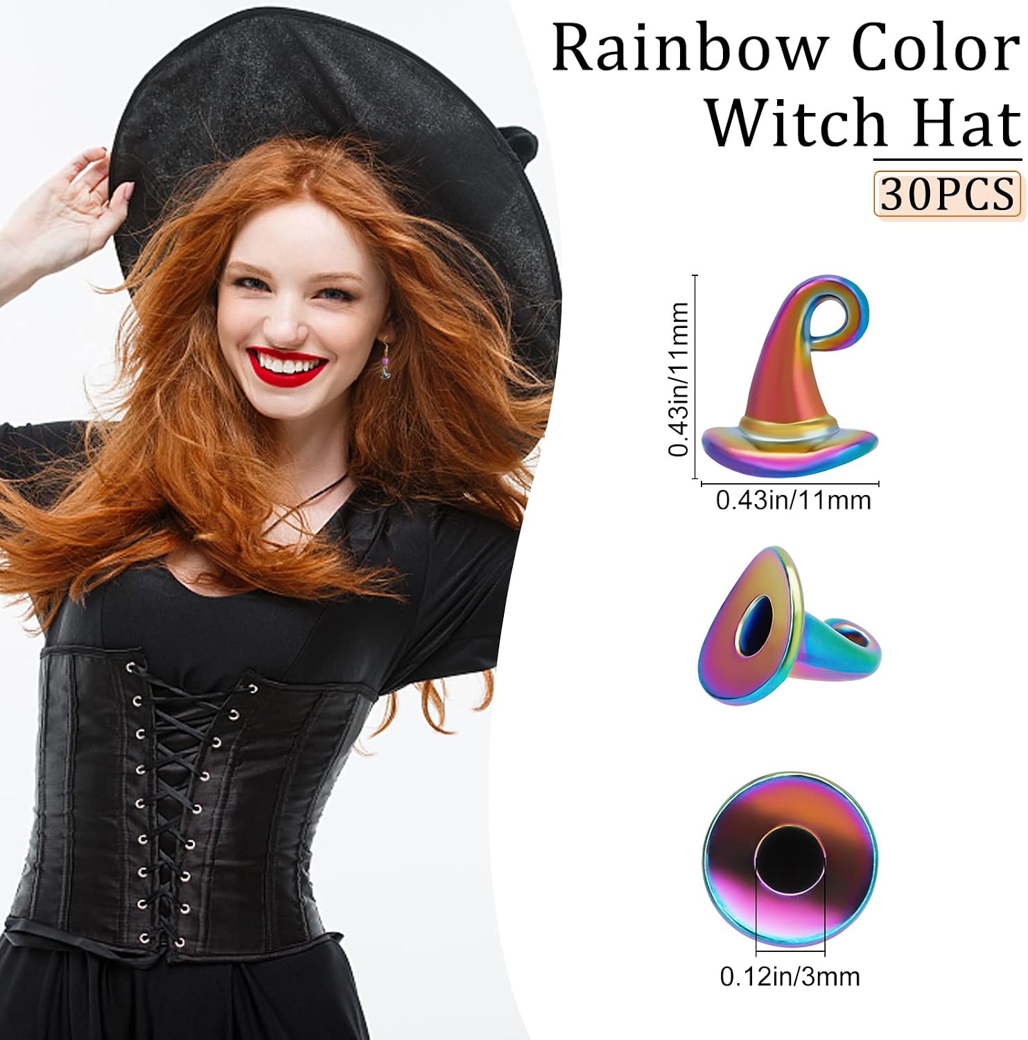 Beebeecraft 30Pcs/Box Wizard Hat Charms Rainbow 3D Magic Hat Charms Pendants Halloween Christmas Theme Jewelry Making Findings for DIY Earrings Bracelets Necklace