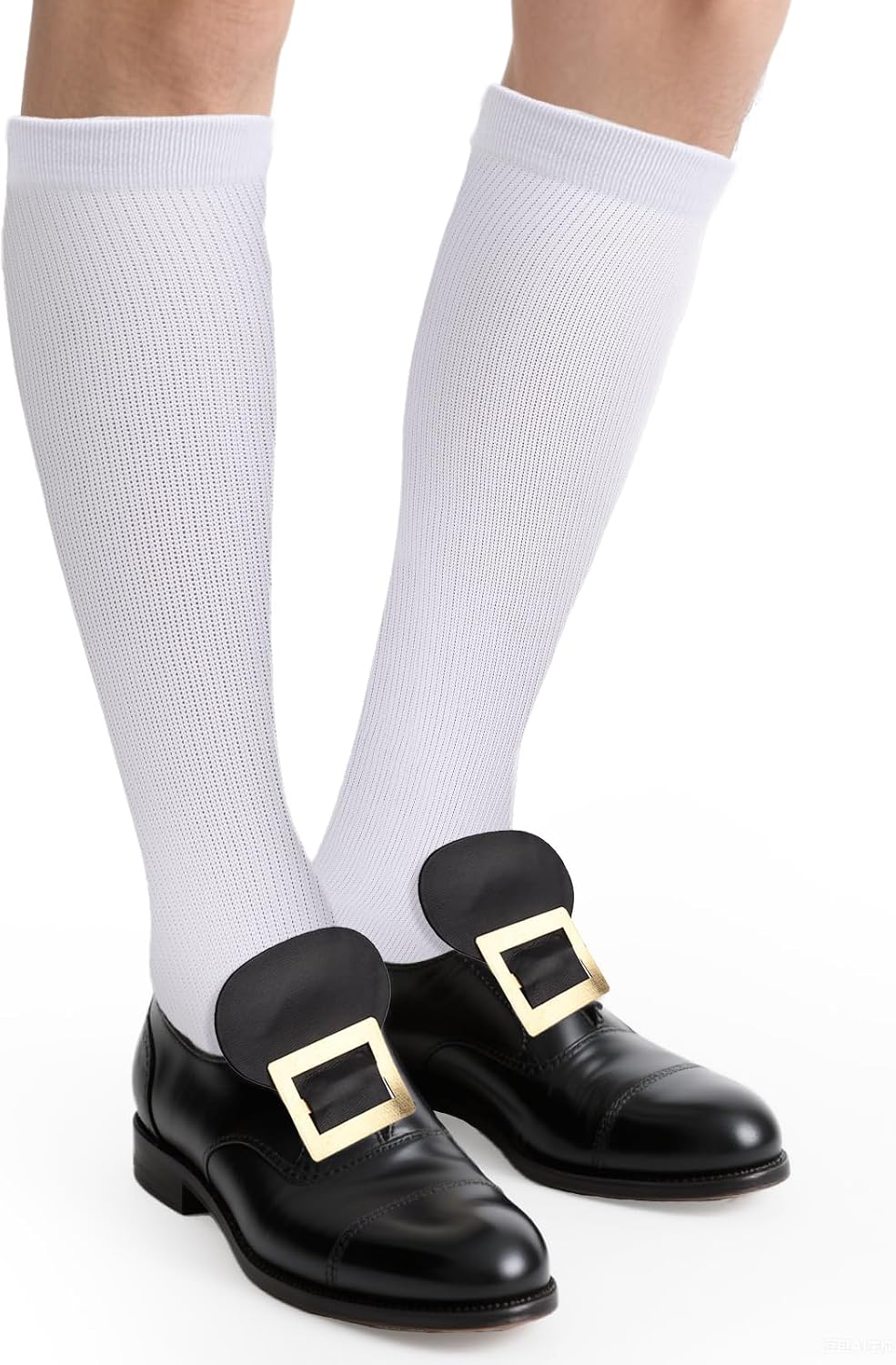 Colonial Shoes Buckle and Socks Set, Historical Shoes Buckle with Knee High White Socks Colonial Costume Accessory