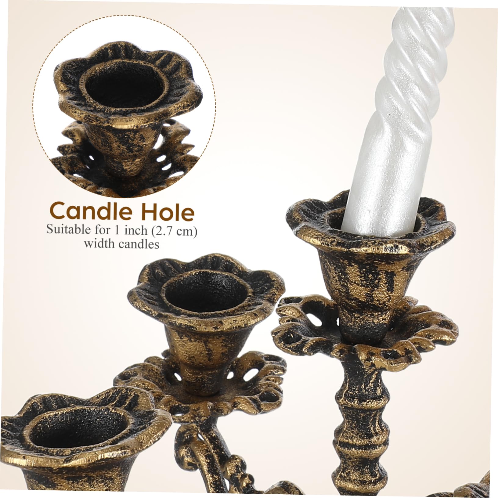 Candelabro de Hierro Fundido Dorado Estilo Retro para Mesa