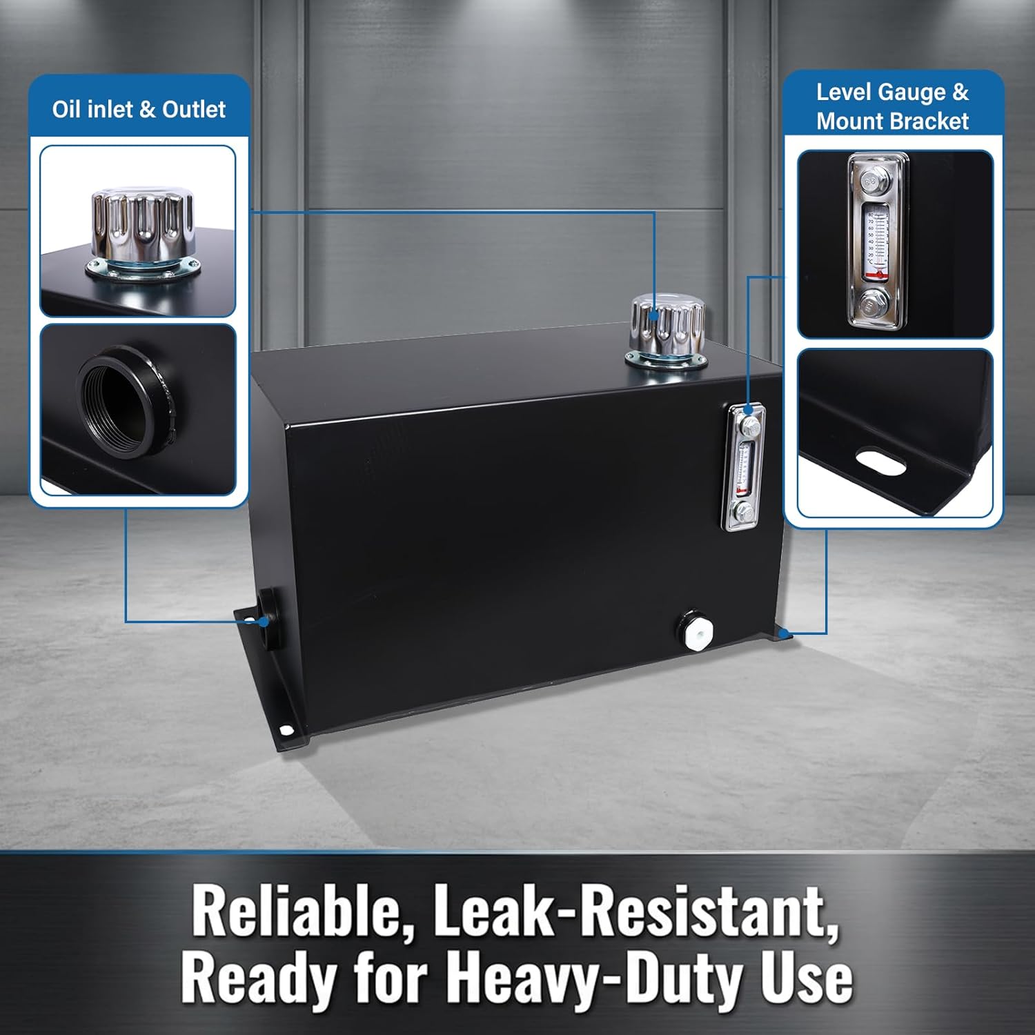 10 Gallon Fuel Tank Hydraulic Fluid Tank - Heavy Duty Hydraulic Steel Tank Reservoir Gasoline Transfer Tanks with Strainer Tank Gauge Filter Breather Cap for Tractors & Trucks