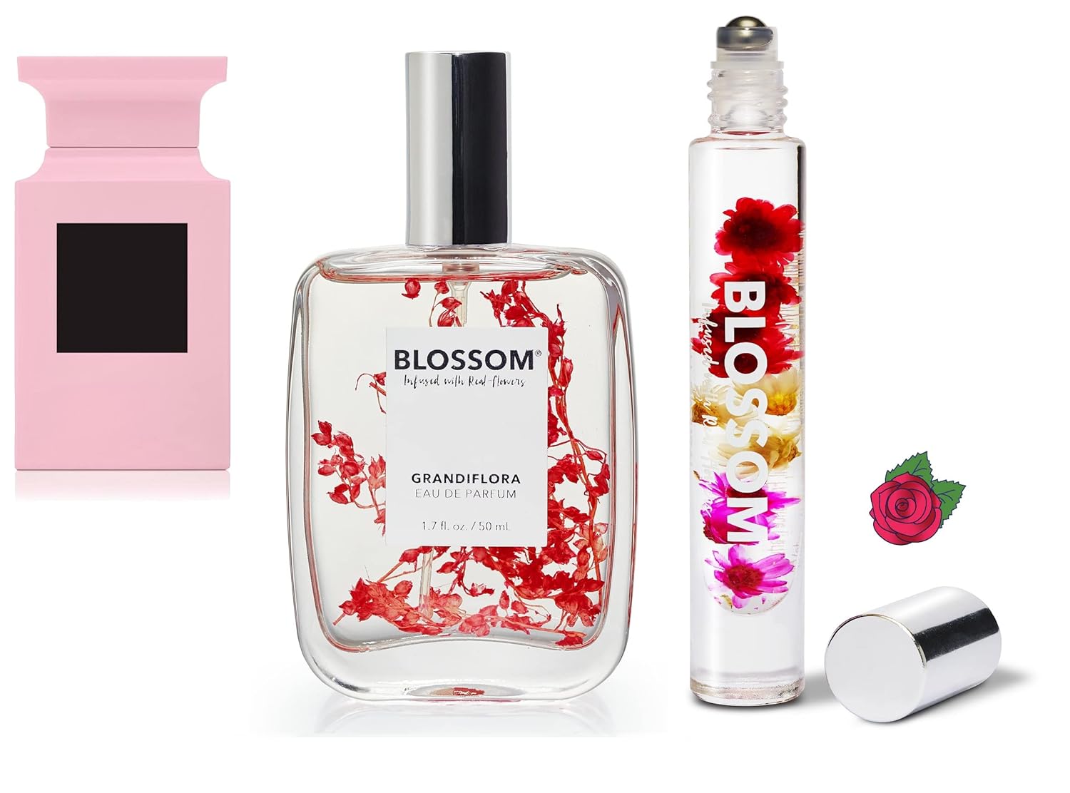 Blossom Roll on Rollerball Perfume Oil with Natural Ingredients, Essential Oils & Eau De Parfum Plant Based Perfume Spray, Infused with Real Flowers, 2 Pack Bundle, Rose/Grandiflora