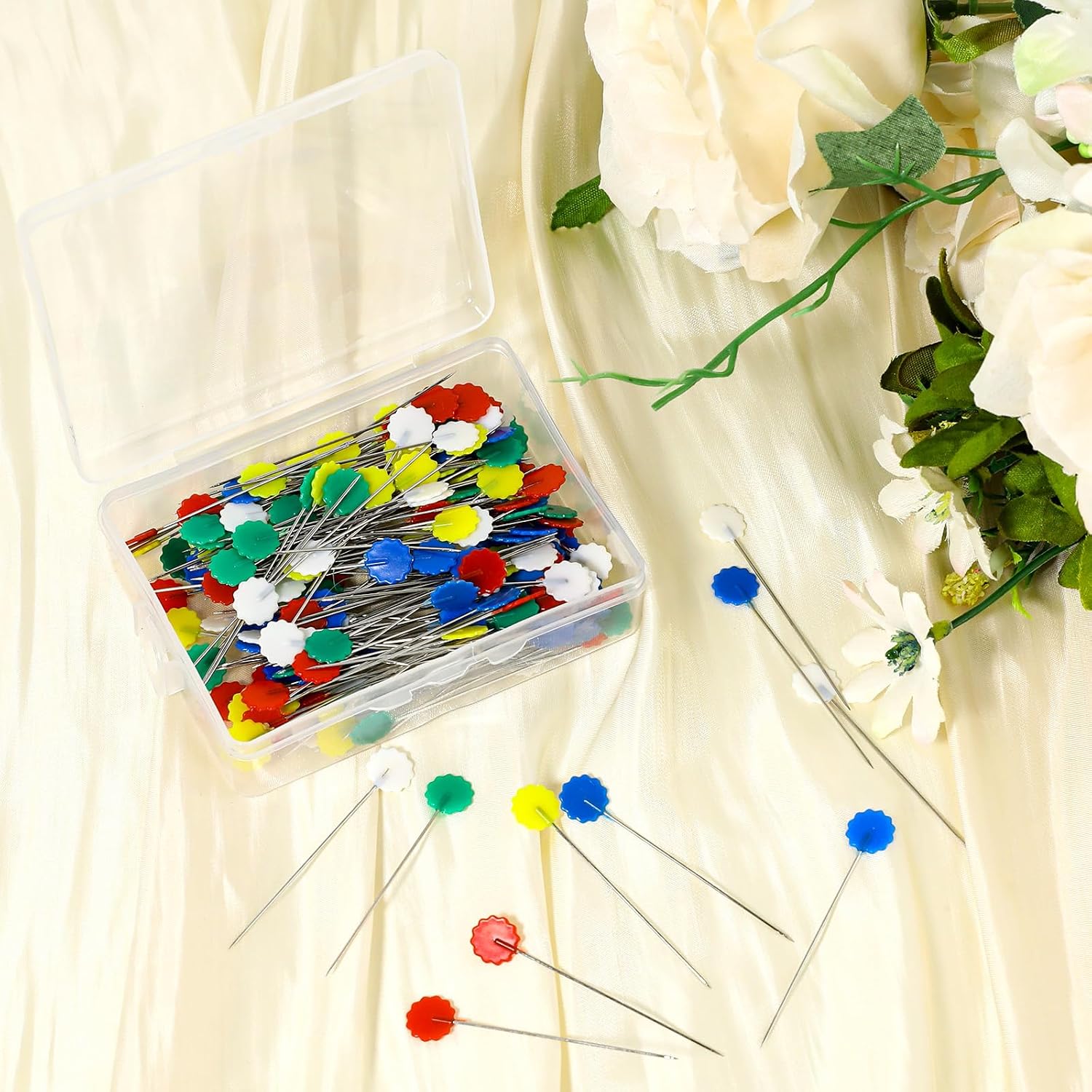 200Pcs Flat Head Straight Pins, Flower Head Sewing Pins Assorted Colors Quilting Pin for Sewing DIY Projects Jewelry Decoration Dressmaker