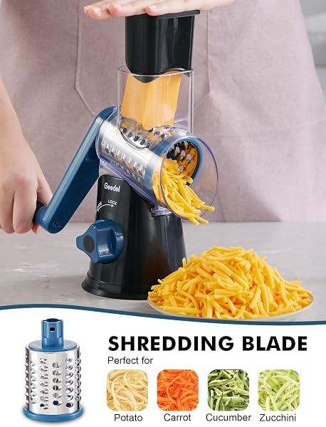 Geedel スライサー 千切り 野菜スライサーセット(3 つの交換可能なブレード付き)大根おろし器 チーズグレーター 多機能 千切りスライサー 人参 (くろいろ) - 4