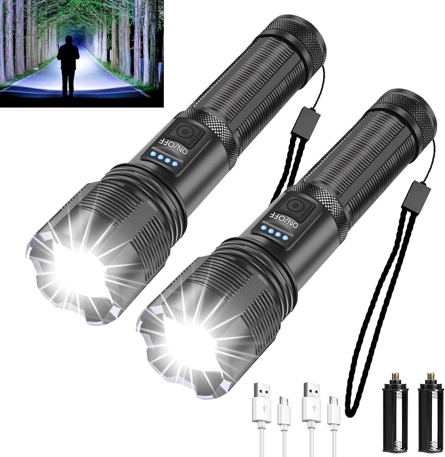Rechargeable Flashlight, 90000 High Lumen Tactical Flashlights, LED Handheld Flashlights, Bright Flashlight with 5 Modes, Waterproof, Zoomable for Camping, Outdoor, Hiking, Emergencies