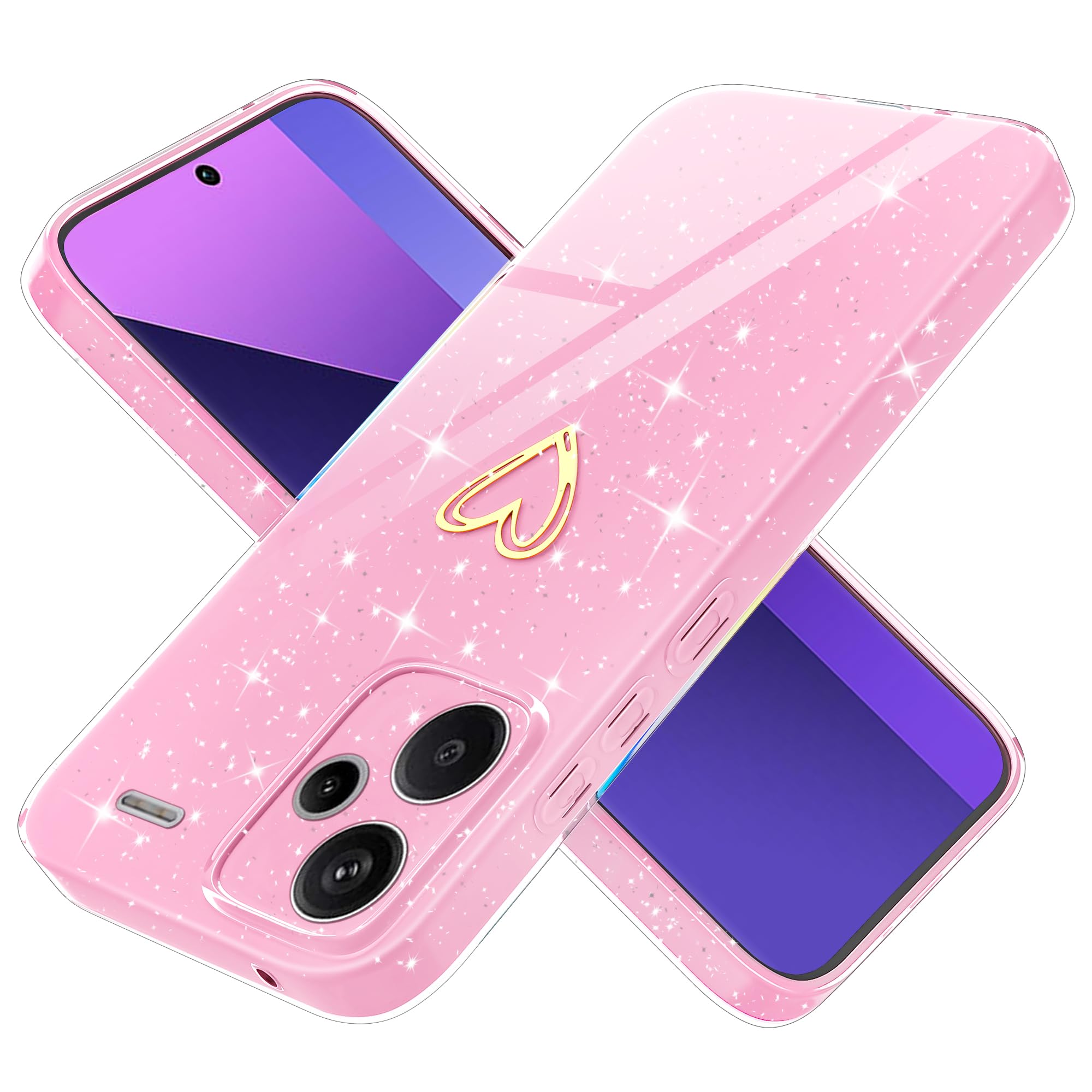 Yichxu Handyhülle für Xiaomi Redmi Note 13 Pro Plus 5G Hülle Glitzer Herz Love Silikon TPU Stoßfeste Schutz Bumper Case Cover Glänzend Ultra Dünn Kratzfeste Schutzhülle für Redmi Note 13 Pro+, Rosa