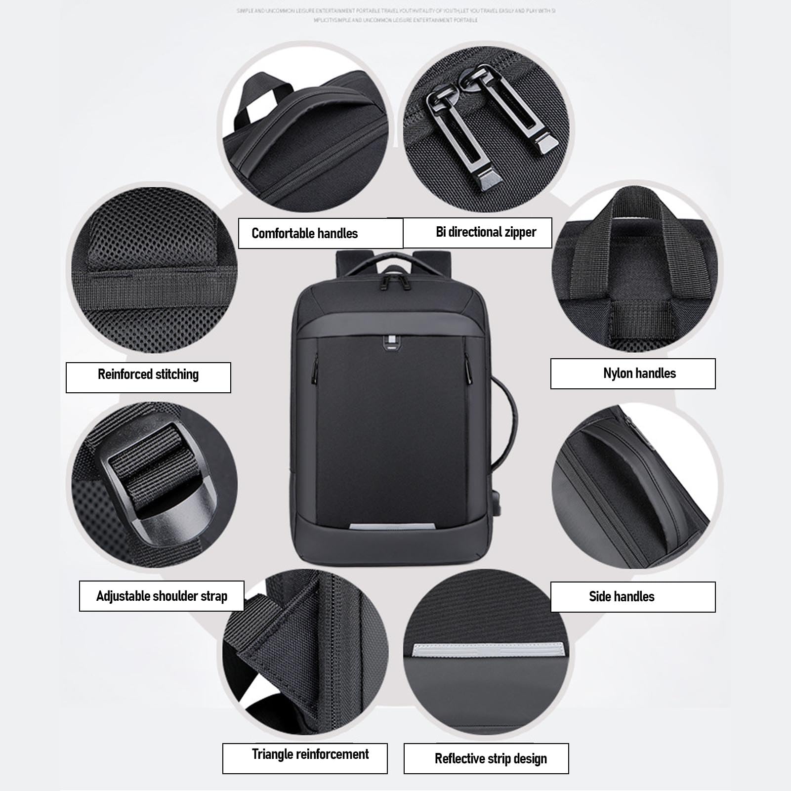 Brrnoo Zaino per Laptop Resistente All'acqua da 15,6 Pollici Porta di Ricarica USB Borsa da Viaggio con Cinghie Riflettenti