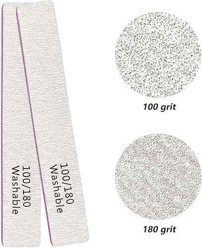 Miniatura 7 de Paquete de 24 limas de uñas, grano 100/180 de doble cara, profesional, reutilizable, lavable, lima de uñas, herramientas de manicura para uñas
