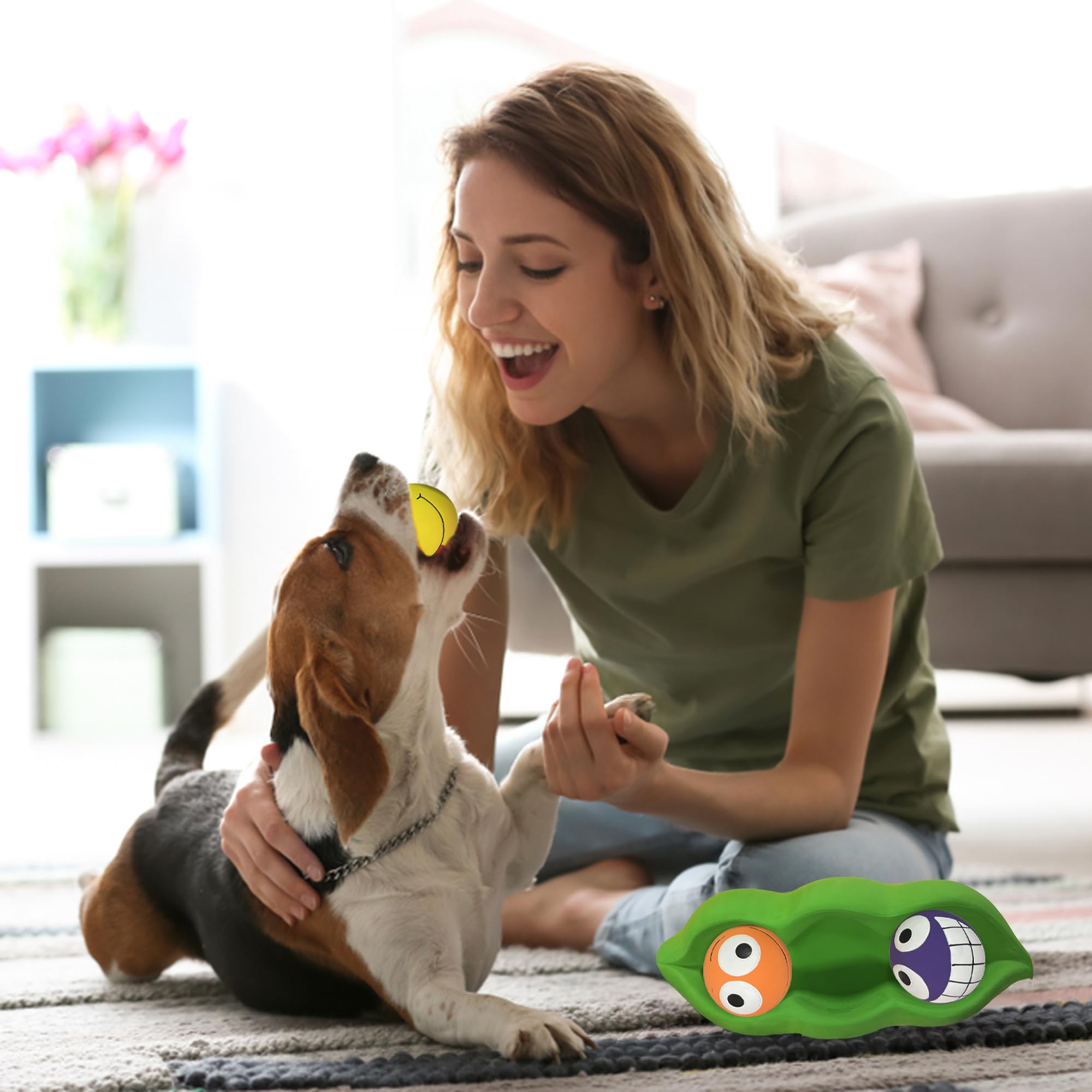 Multipet Hundespielzeug mit drei Erbsen in einer Schote, quietschendes Kauspielzeug, interaktives Erbsen-Kapsel-Hundespielzeug, 3 XL-Latex-Quietschbälle, 7,6 cm (Kugelgröße)