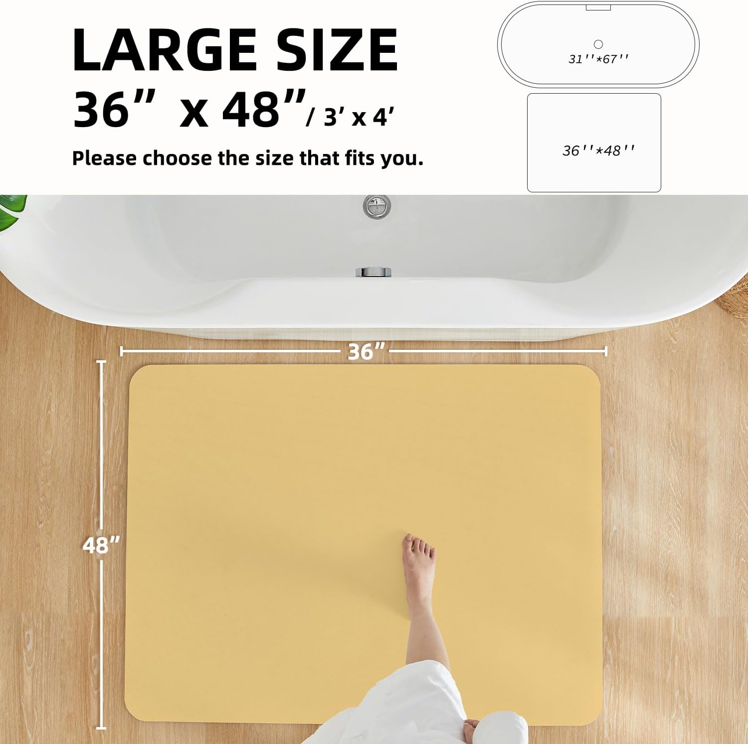 tyuu bathroom mat quick dry, bathroom rugs non slip washable thin absorbent bath mat fits under door bathroom floor mat perfect for bath, shower, or sink 36"x48" light yellow light yellow 3' x 4' (rectangular)
