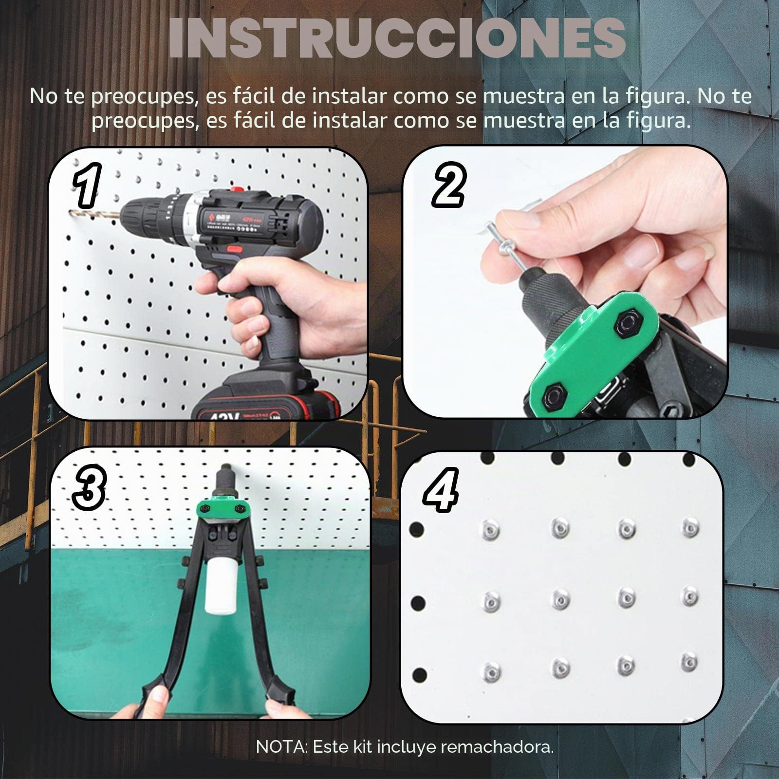Swpeet 261 Pistolas de Remache Pop de 3/16 Pulgadas 1/8 Pulgadas 5/32 Pulgadas M3.2/4/4.8 de 13 Pulgadas y 3 Cabezales de Remache Intercambiables con Brida Grande de Aluminio, Kit Surtido de Ciegos