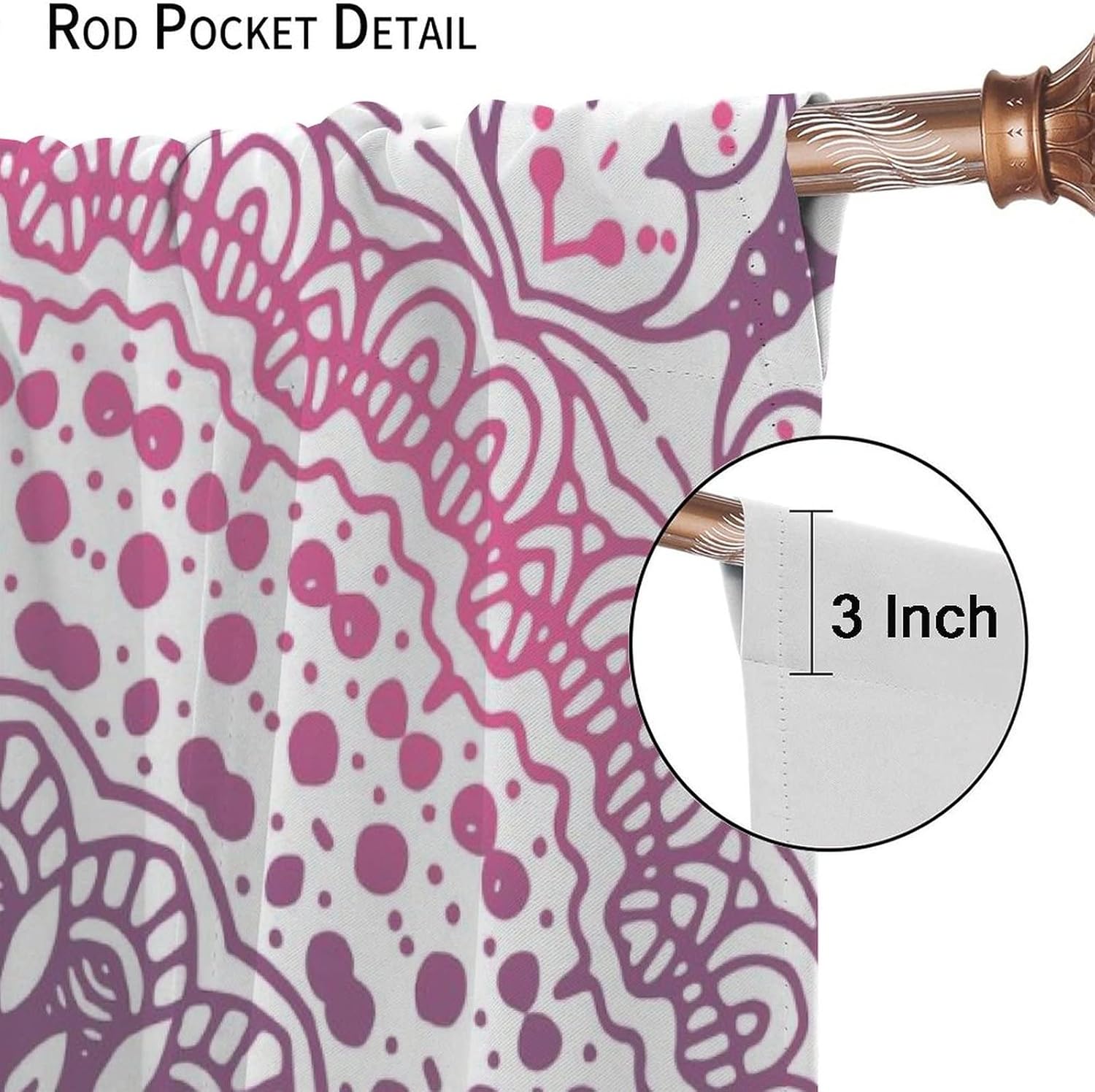 Bohemian Window Curtains Pink Flower Abstract Pattern Rod Pocket Curtains Beautiful Home Decoration Drapes for Living Room Girls Bedroom Kitchen Office Cafe 42x45in