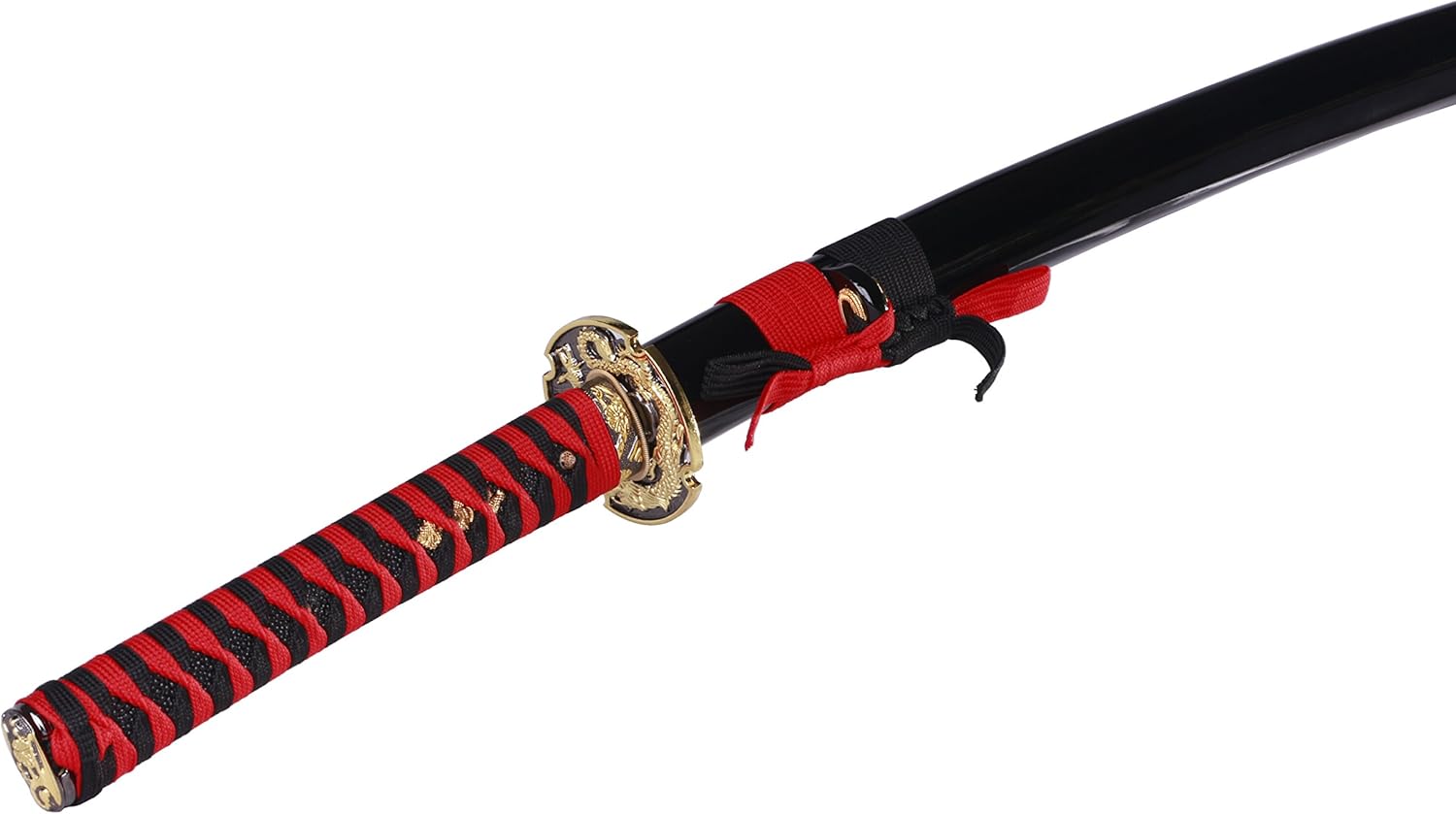 siwode Handmade Full Tang Sharp Katana, Alloy Golden Samurai Dragon Tsuba Japanese Sword (High Carbon Steel 1060) 40-Inch : Everything Else
