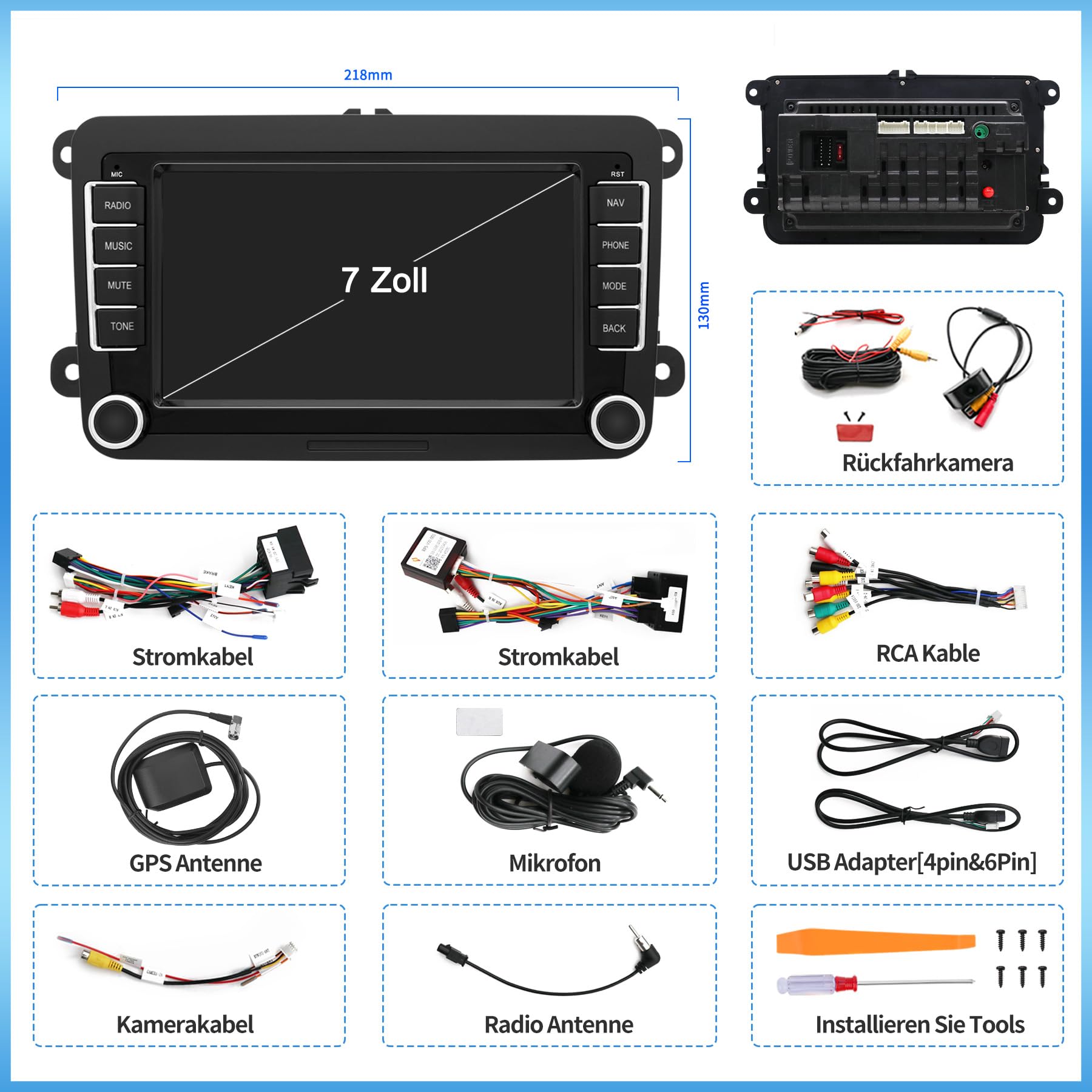 Radio samochodowe z systemem Android 13 do VW Passat/Golf/Polo/Caddy/Tiguan/Jetta i wielu innych| 7-calowy ekran dotykowy HD z kamerą cofania | bezprzewodowy CarPlay & Android Auto | 2 GB + 64 GB GPS