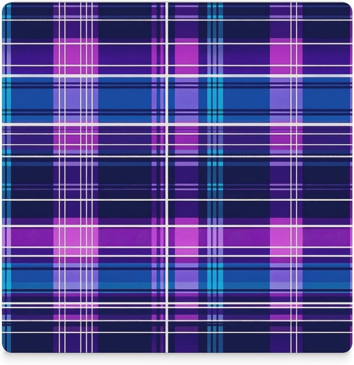 Blue Purple Plaid Print Coasters for Drinks Square Table Coasters Set Cup Mats with Cork Base