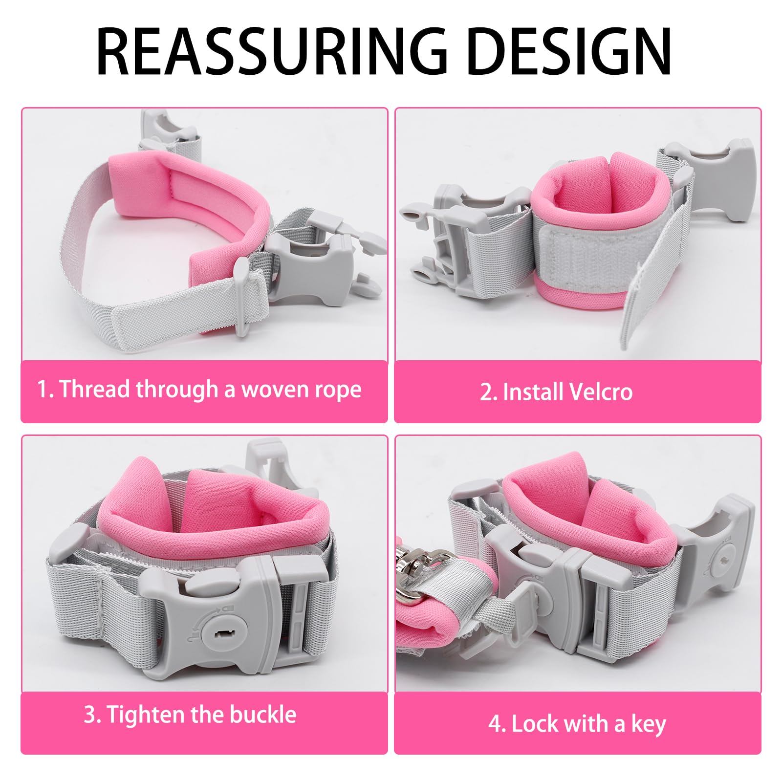 Imbracatura di Sicurezza Bambini 2 in 1 Bracciale Anti-perso Guinzaglio Rosa 2,5m