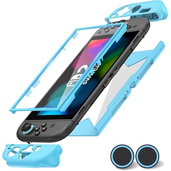 Case for Nintendo Switch 2 Switch 2 Case with Full Protection TPU Shock Absorption and Scratch Resistance for Switch 2 with Built-in Screen Protector with 2 x Thumbstick Caps Blue