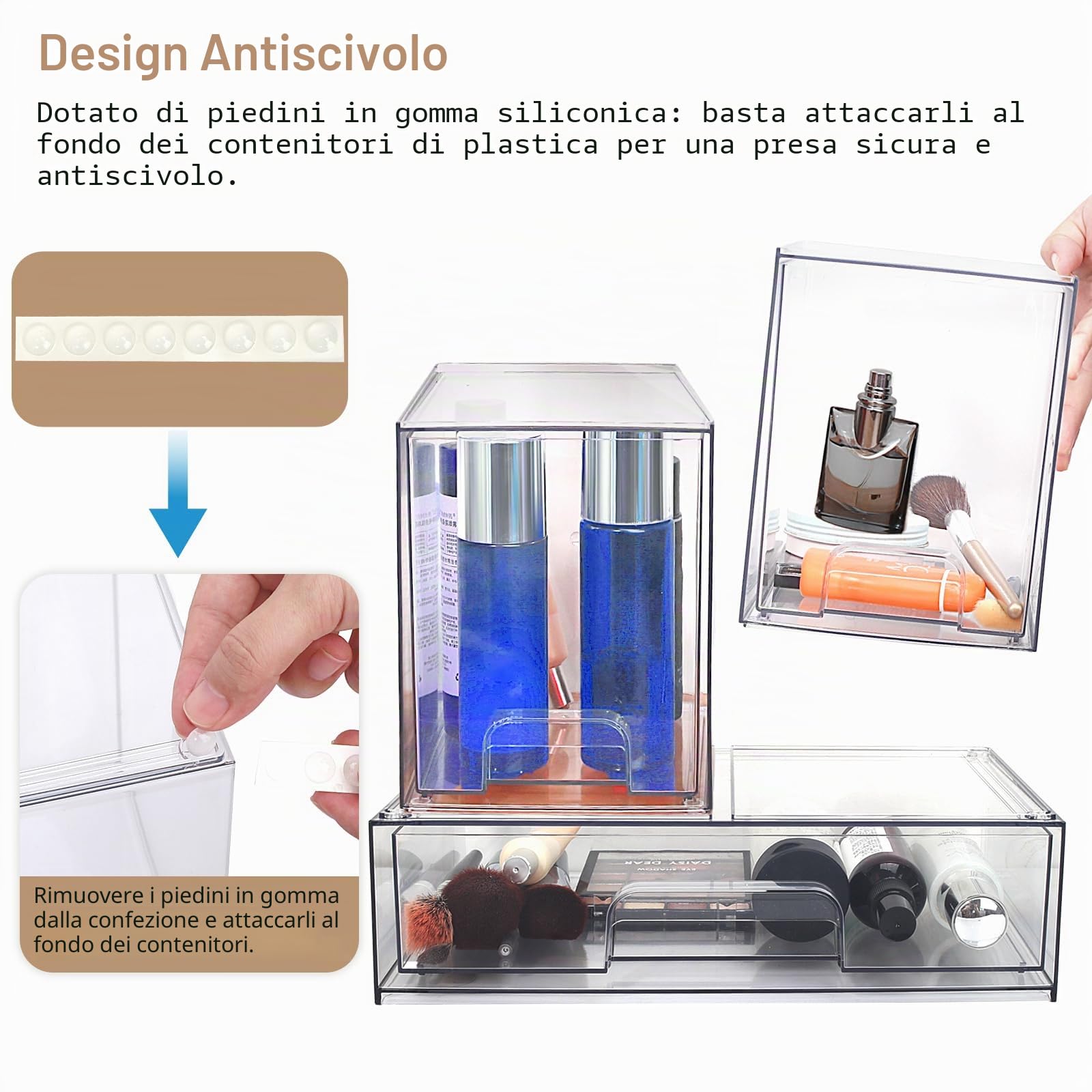 Grandi cassetti impilabili, organizer per trucchi in plastica trasparente con cassetto estraibile per sotto il lavandino, dispensa, bagno, cucina e ufficio