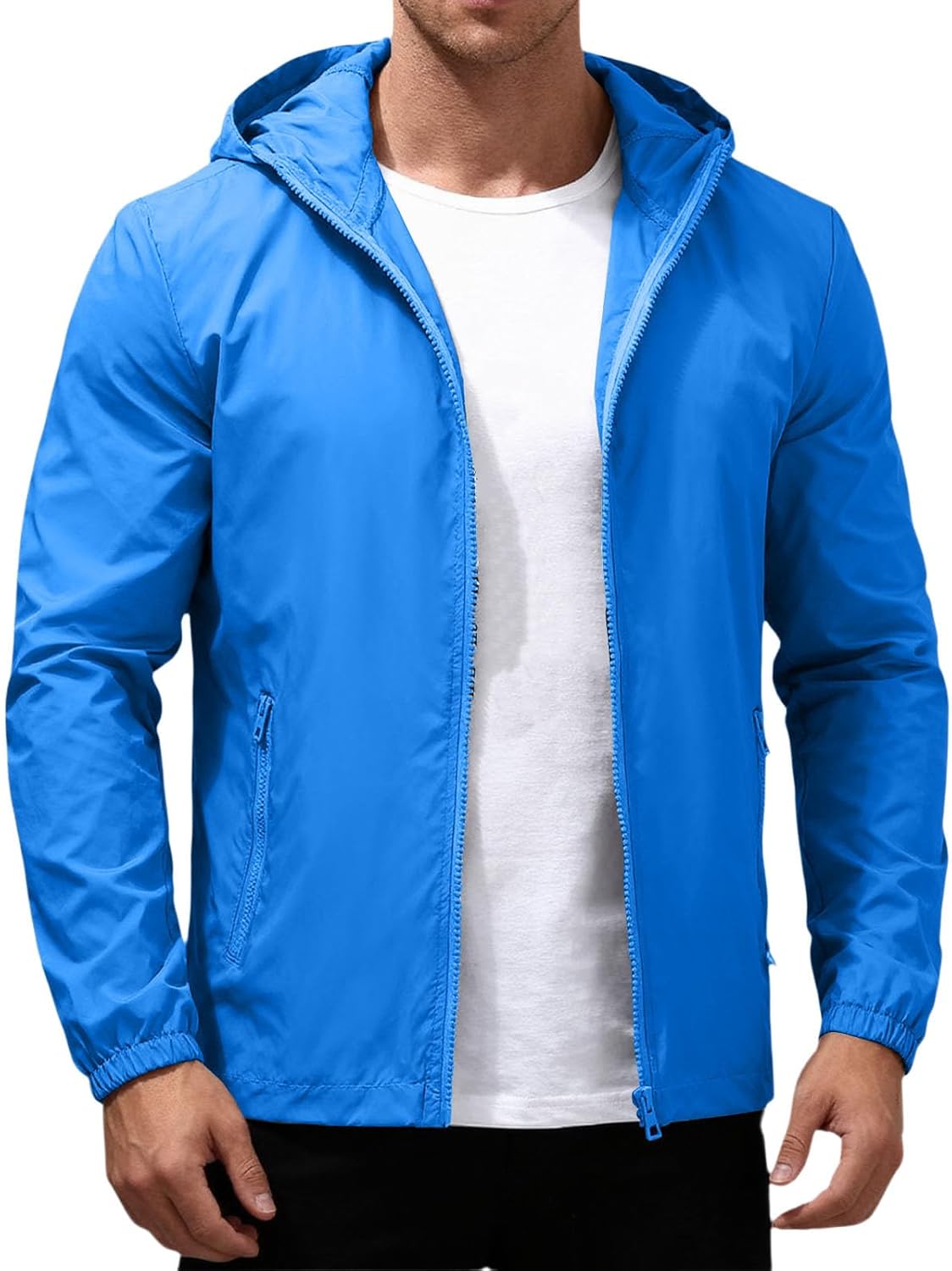 DuDubaby Men's Packable Rain Jacket Lightweight Waterproof Raincoat with Hood Travel Hiking Golf Windbreaker