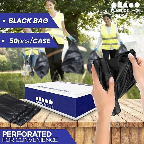 Miniatura 3 de Plasticplace Bolsas de basura para contratistas de 40-45 galones  3.0 mil  Bolsa de basura negra resistente  40 x 48 pulgadas (50 unidades)