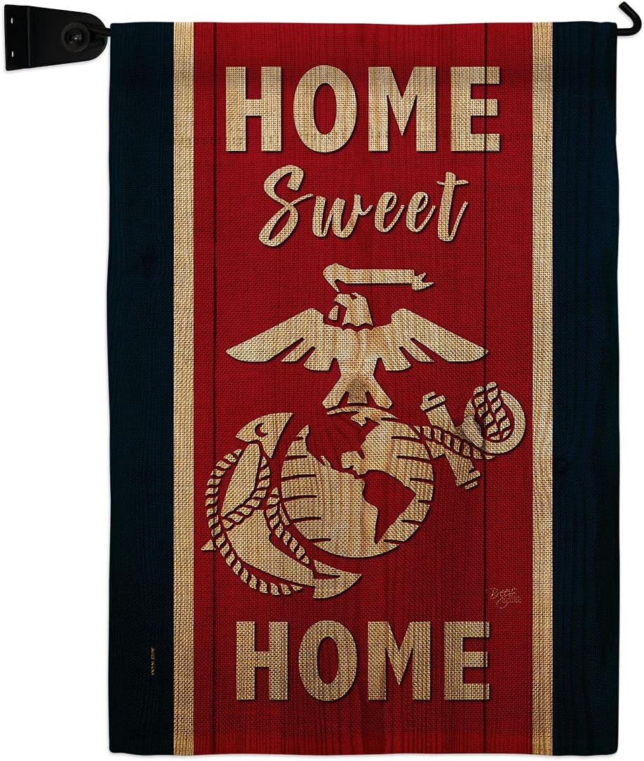 Home Sweet Marine Corps Garden Flag Set Wall Holder Armed Forces USMC Semper Fi United State American Military Veteran Retire Official Small Gift Yard House Banner Double-Sided Made In USA 13 X 18.5