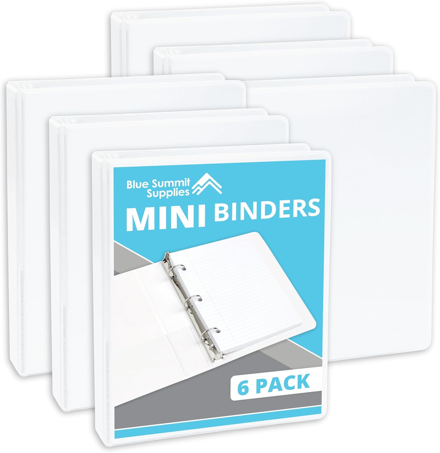 Blue Summit Supplies Mini 3 Ring Binder, 7.25" x 9.25", 1 Inch Mini Binder 3 Ring, Ideal for Playbills or Planners, Small, White, 6 Pack