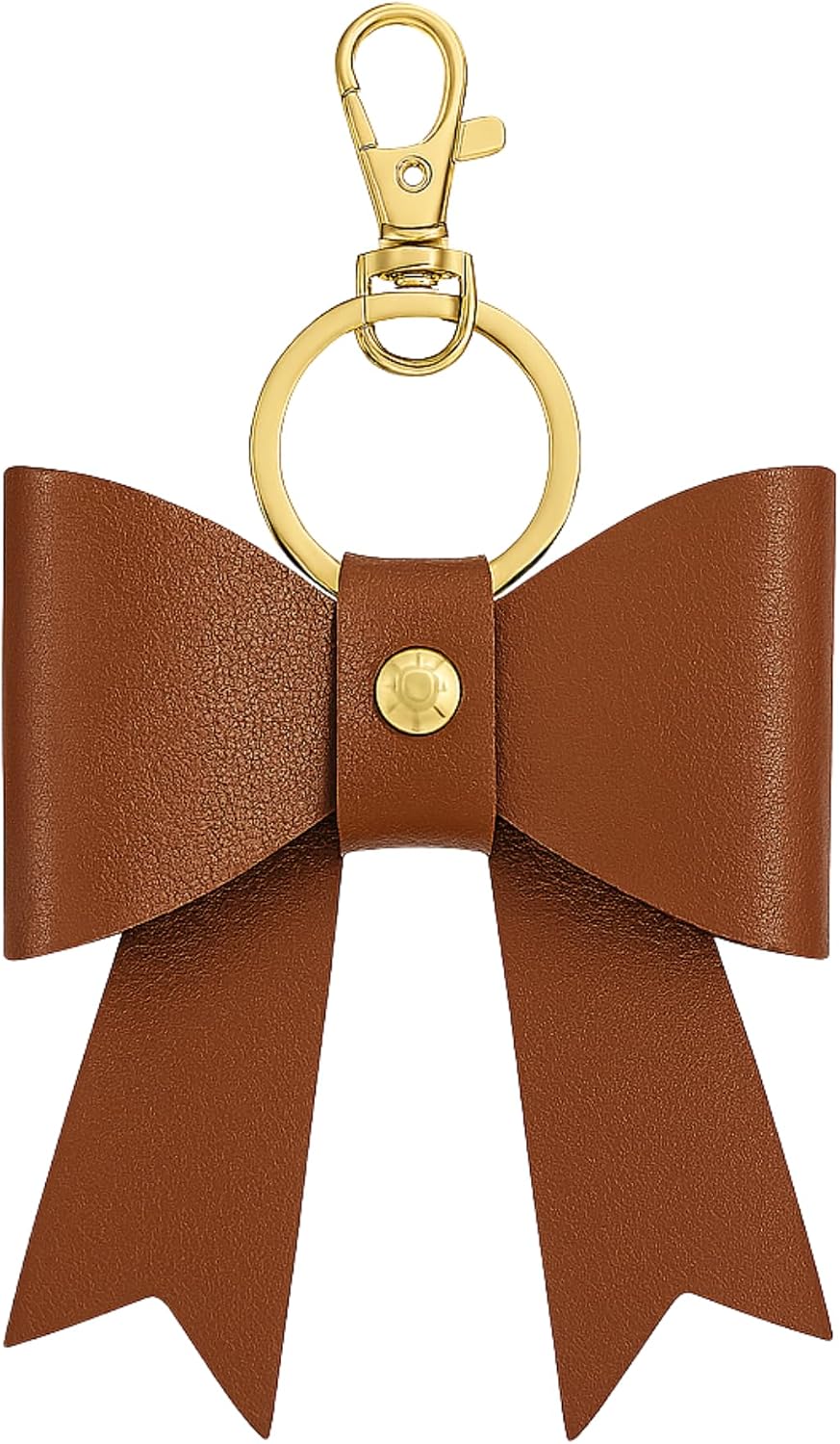 Bow Bag Charm Keychain, Cute Faux Leather Bow Pendant with Gold Keyring and Clasp, Purse Accs for Women, Keychain Gift