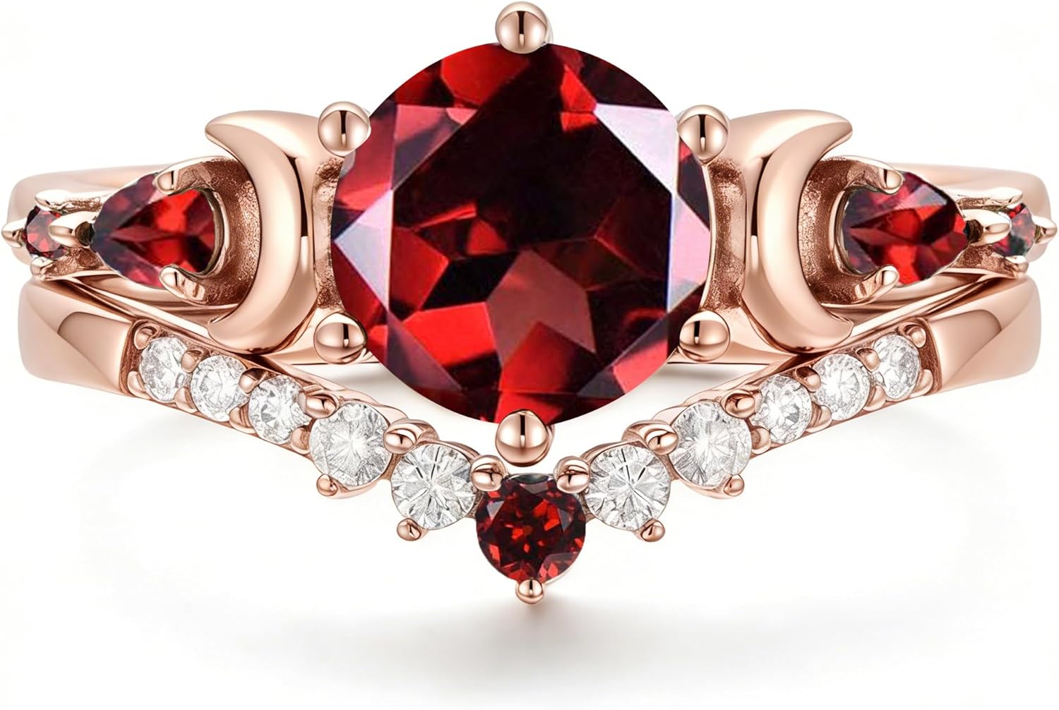 2CT Gemstone Engagement Ring for Women 925 Sterling Silver Bridal Ring Set Round Cut Moissanite Wedding Ring Set Rose Gold Plated Anniversary Ring for Her