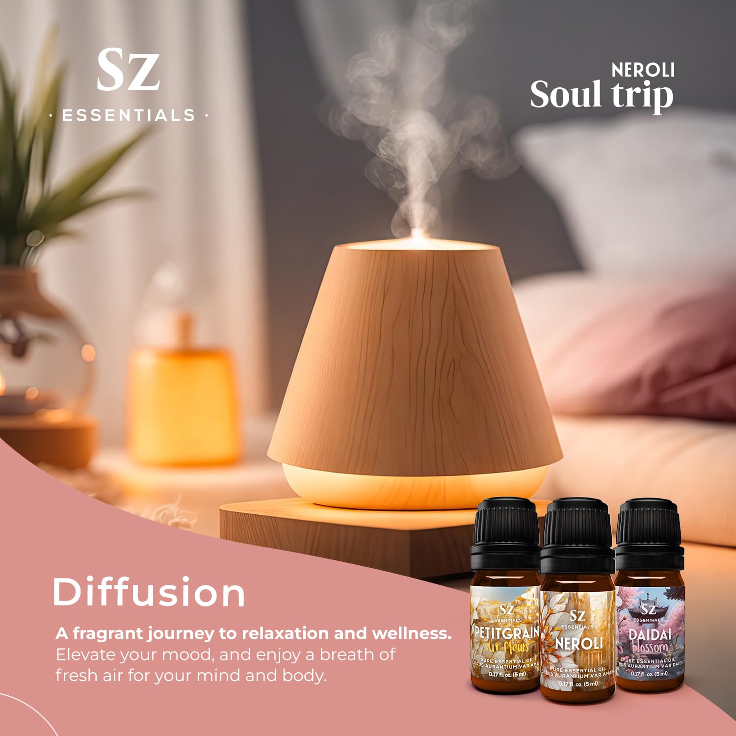 Neroli Soul Trip Essential Oils Collection- Neroli + Petitgrain Sur Fleurs + Dai Dai Blossom -Set of 3 Bottles (0.17 Fl Oz- 5ml each)- 100% Pure & Undiluted - Therapeutic Grade & Vegan