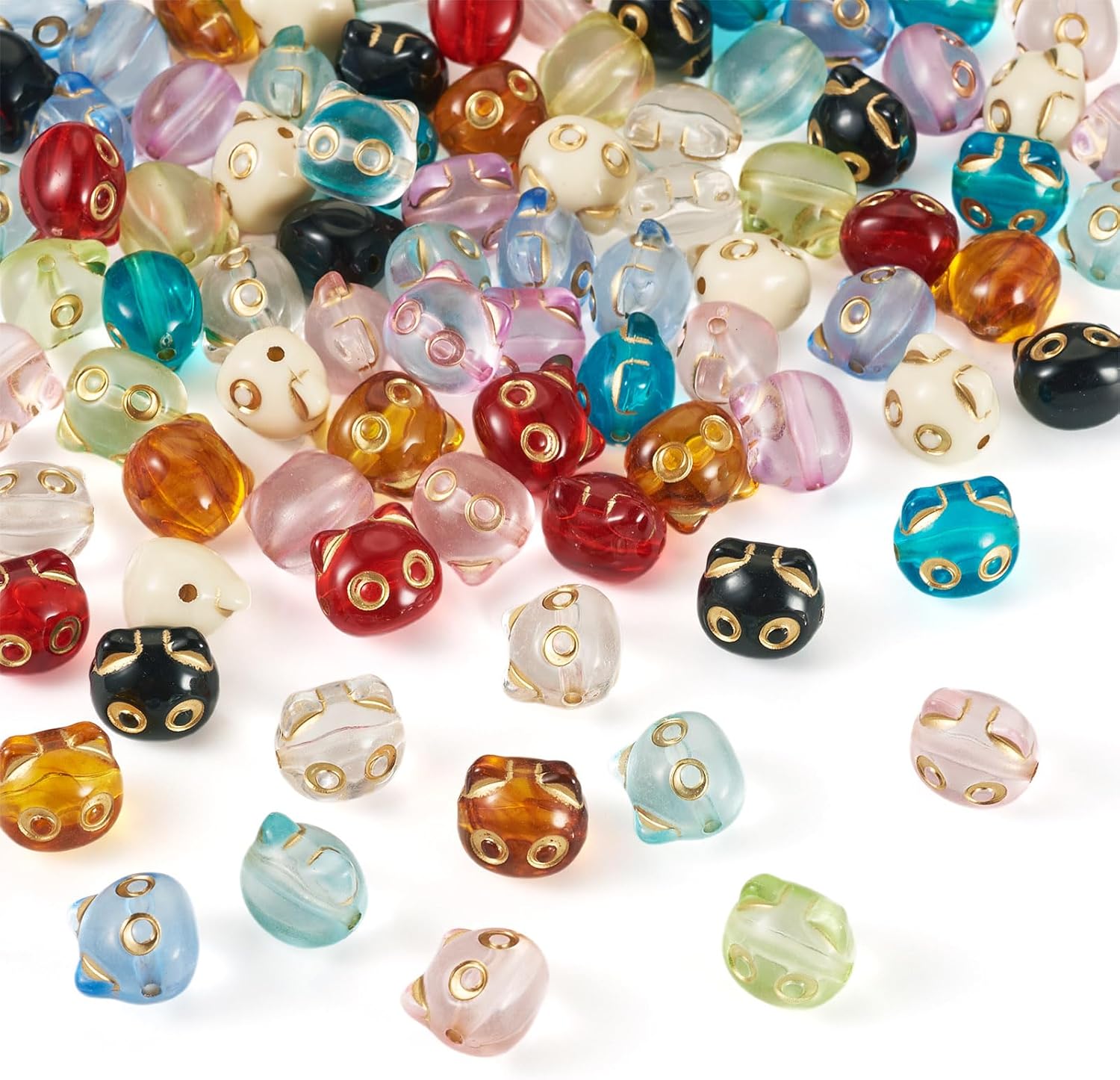 Craftdady 88 pcs Vintage Acrylic Cat Beads for Jewelry Making Golden Metal Enlaced Cat Head Shape Spacer Beads Mixed Color Kitten Animal Loose Beads 12.5x13x11 mm for Keychain Bracelet Necklace Making - Image 6