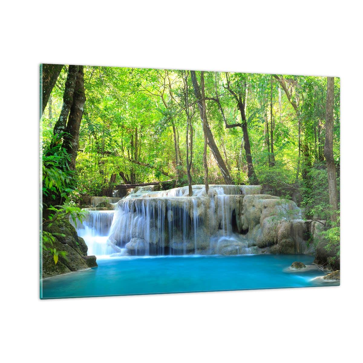 Decoracion Salon Cascada bosque medio ambiente Vidrios decorativos 120x80cm Cuadro Sobre Vidrio Moderno Cocina Cuadros Pared Impresiones Impresión en Cristal Wall Art Prints Grande XXL GAA120x80-2664