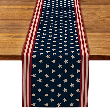 Rainlemon Linen Memorial Day Table Runner American Patriotic Home Dining Room Table Mantle Fireplace Decoration 13" x 72"