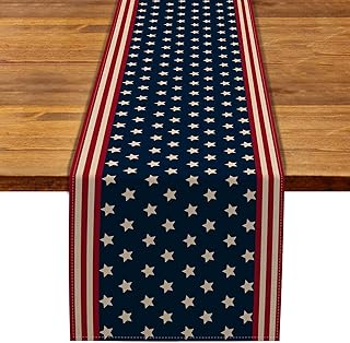Rainlemon Linen Memorial Day Table Runner American Patriotic Home Dining Room Table Mantle Fireplace Decoration (13" x 72")