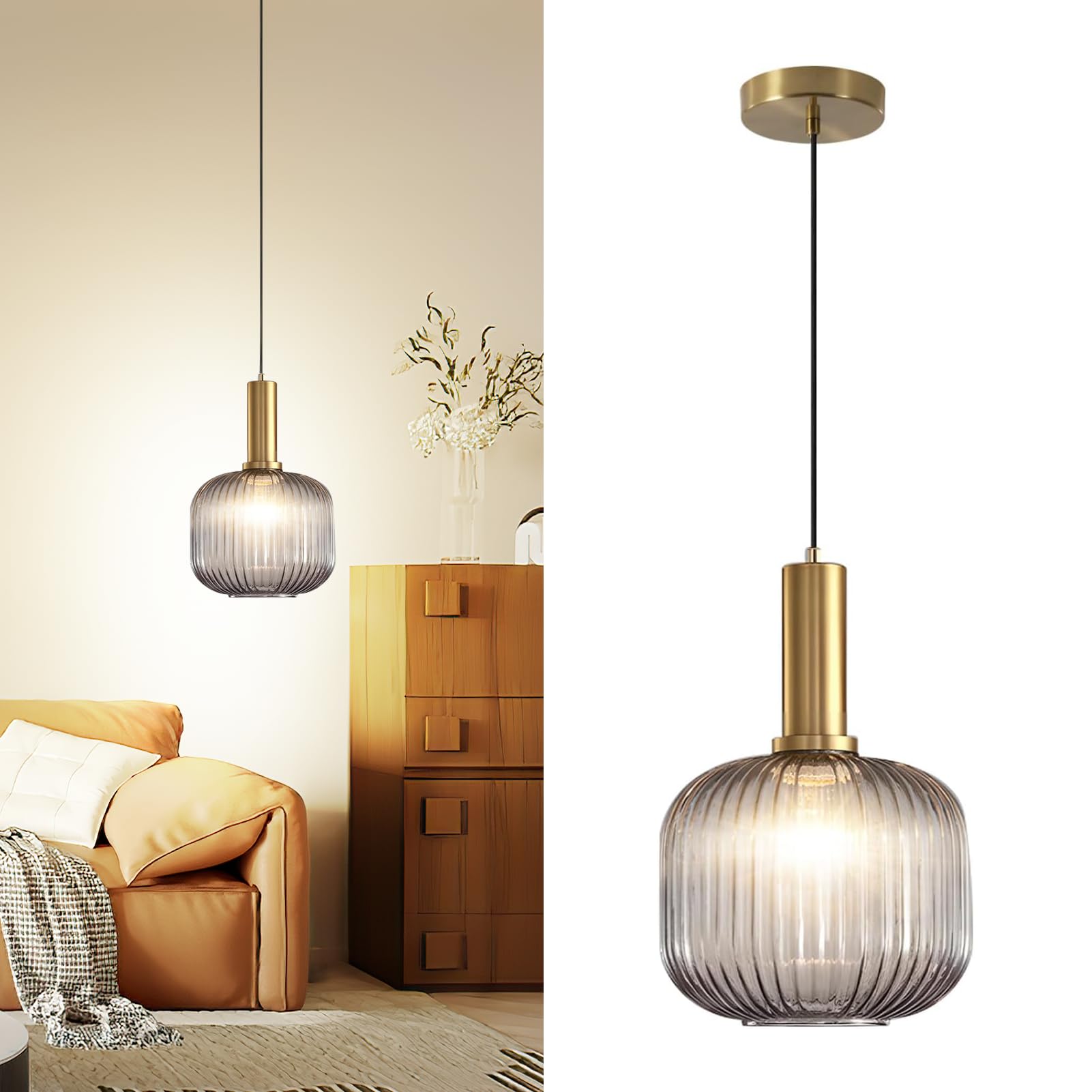 Photo 1 of jengush Battery Operated Pendant Light,Glass Battery Ceiling Light Fixtures with Wireless Remote Dimmable,10 Colors Modes Rechargeable Chandelier for Kitchen,Dining Room,Living Room,Bedroom(Clear)