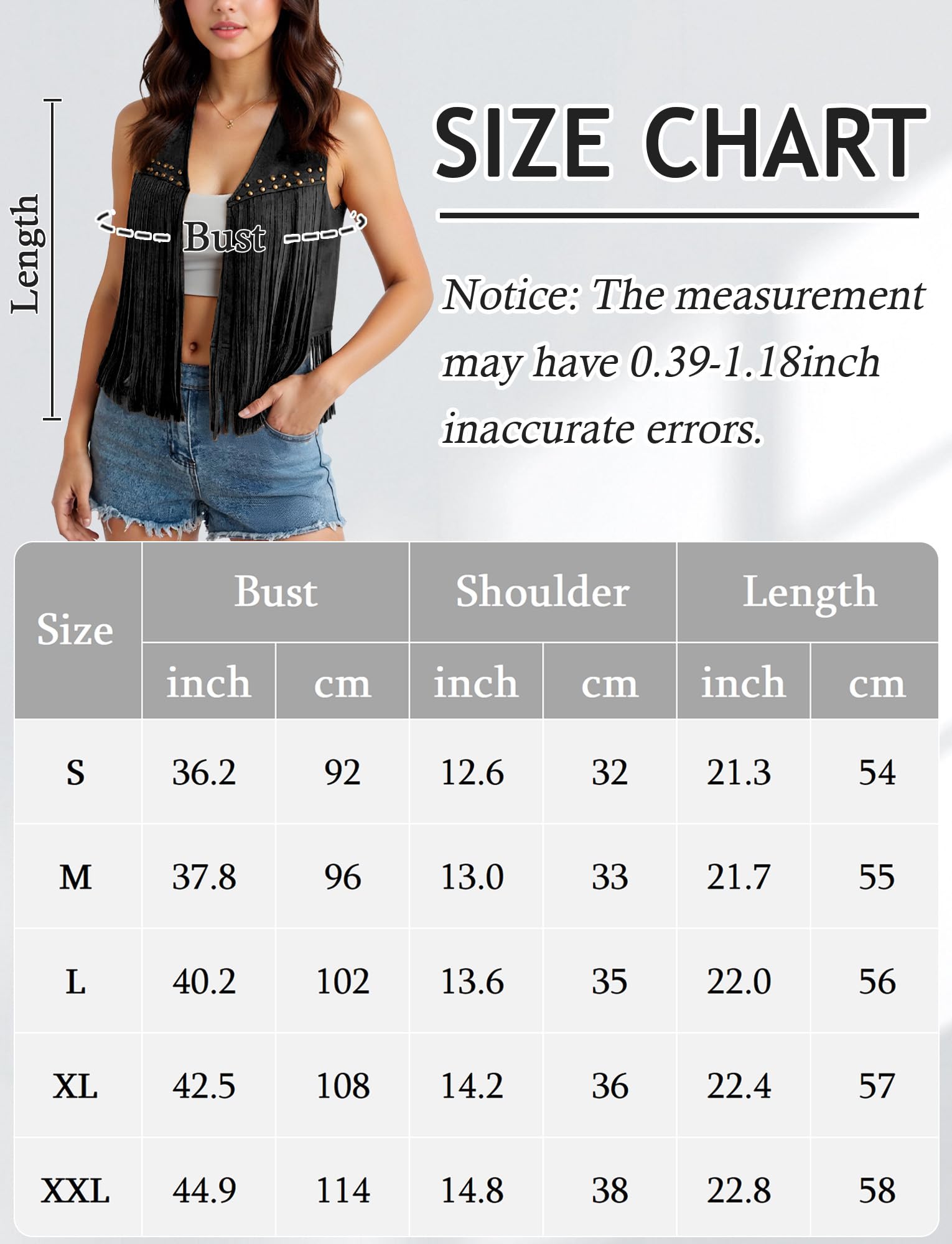 Maeau - Gilet Court en Daim Franges Femme Sans Manches Ouverte Style Années 70 Veste S-XXL